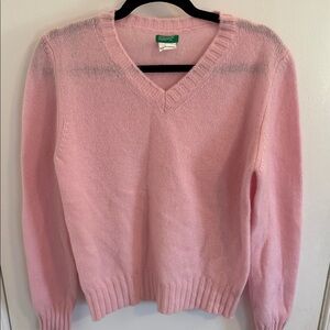 United Colors of Benetton Pink V-Neck Women's Sweater pure Lana wool